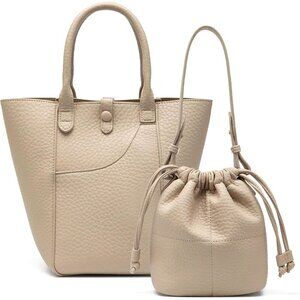 Newbella Women's Off-white Soft PU Leather Shoulder Tote Hobo Purses with Zipper